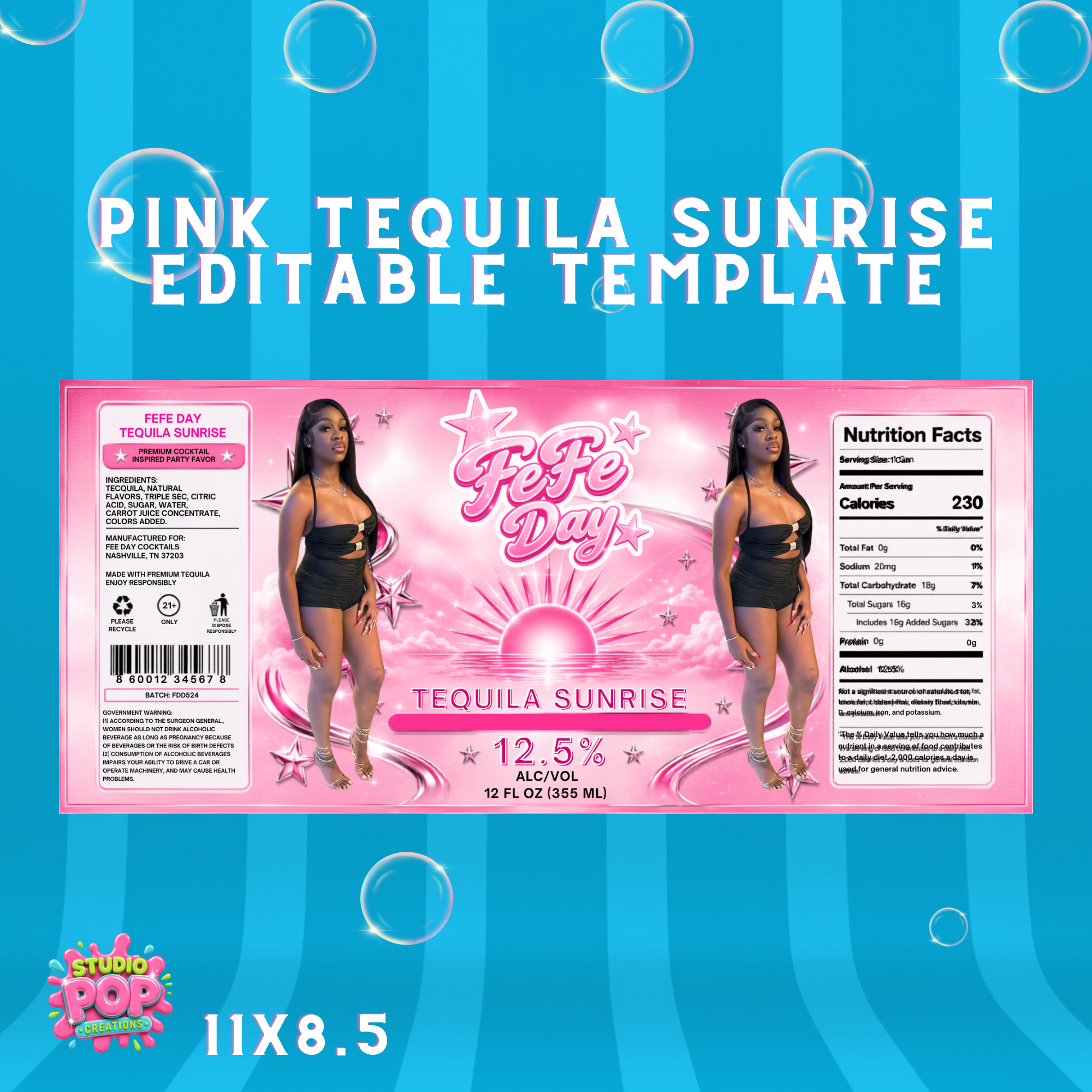 Pink Tequila Sunrise Editable Template