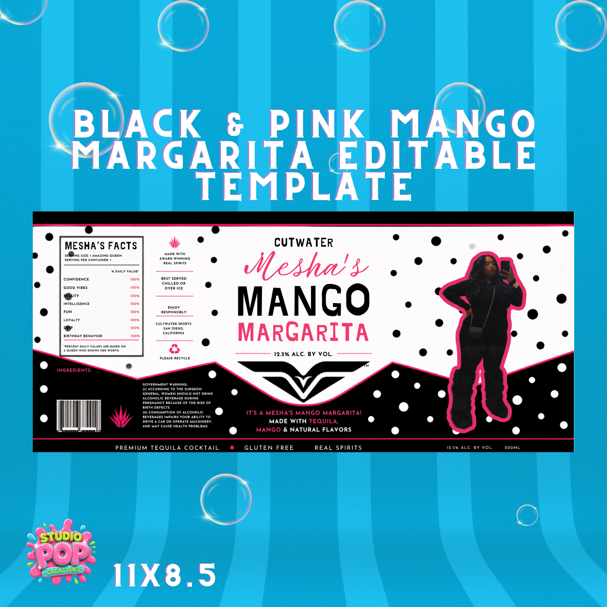 Black & Pink Mango Margarita Editable Template